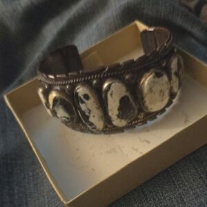 Black and Cream Stone Cuff Bracelet